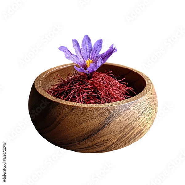 Obraz saffron thread in the wooden plate, isolated on the white background.