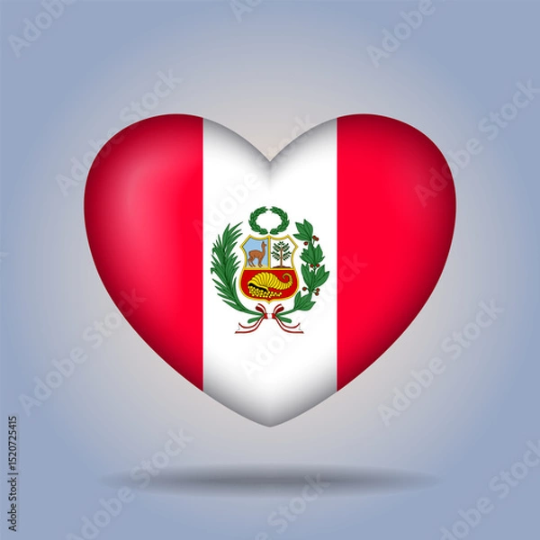 Fototapeta Peru flag heart button Isolated on color gradient background. Banner flag Vector Illustrator