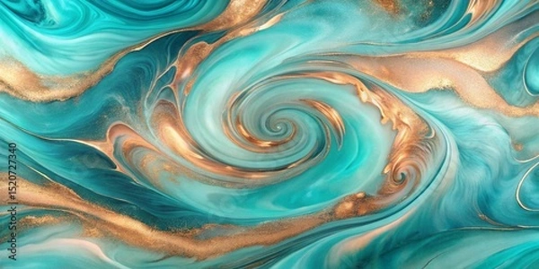 Fototapeta Abstract teal and gold swirl background with a mesmerizing vortex of color and fluid movement design background