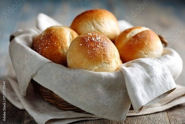 Fototapeta Fresh Salted Bread Rolls in Woven Basket