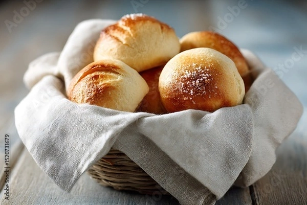 Fototapeta Fresh Salted Bread Rolls in Woven Basket