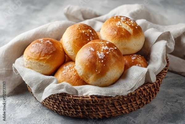 Fototapeta Fresh Salted Bread Rolls in Woven Basket