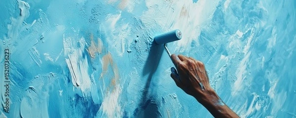 Obraz Painting a Blue Wall with a Roller