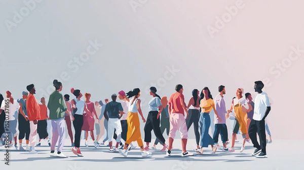 Fototapeta Diverse Multicultural Crowd Celebrating Unity and Inclusivity in Urban Cityscape