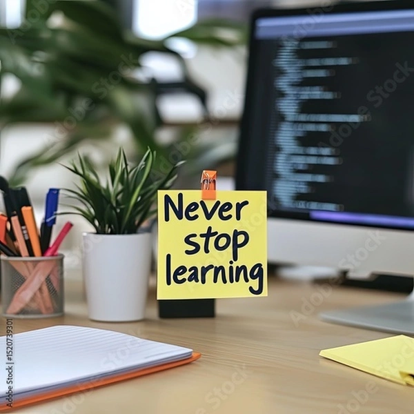 Obraz Yellow Sticky Note with Text on Desk