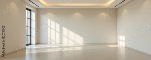 Obraz a simple 3d render of an empty room with soft lighting, flat walls, and neutral tones, useful for digital staging, architectural drafts, or placeholder scenes in design software.