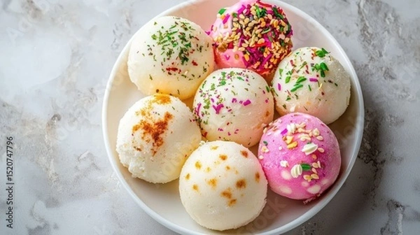 Obraz Colorful Assortment of Ice Cream Scoops in a White Bowl