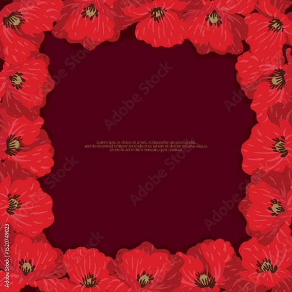 Fototapeta Beautiful red poppy flower frames spring summer painted floral background perfect for invitation digital paper print cards social media post menu memo notes journal etc