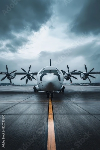 Obraz Aircraft on Runway Under Cloudy Sky