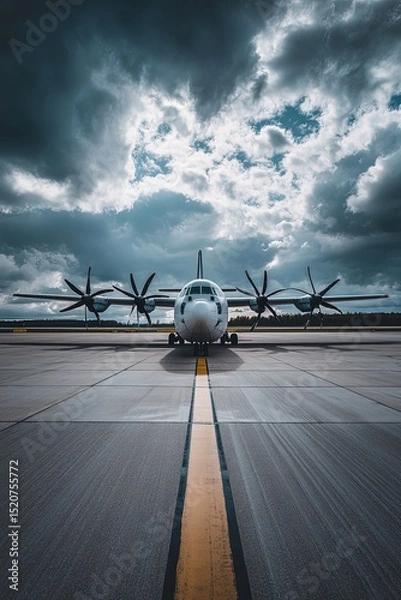 Obraz Airplane with Propeller Front View Cloudy Sky
