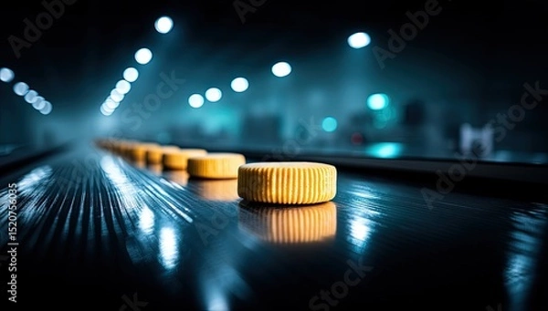 Obraz Cheese Wheel on Conveyor Belt