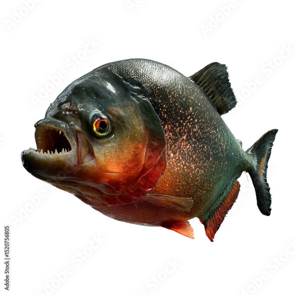 Fototapeta Isolated piranha showcasing sharp teeth and predatory river fish anatomy