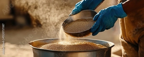 Obraz Grain Being Poured Into a Metal Pot