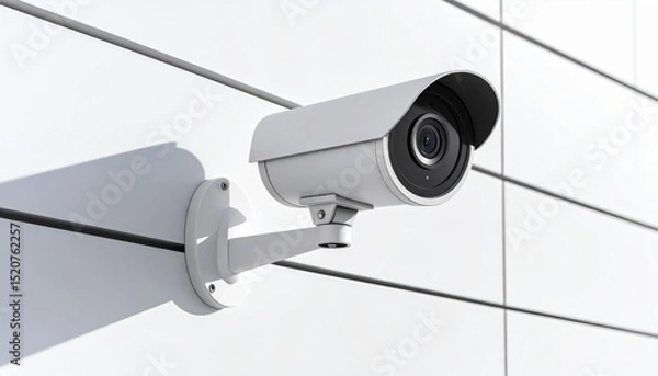 Fototapeta Security Camera on White Wall: Surveillance System