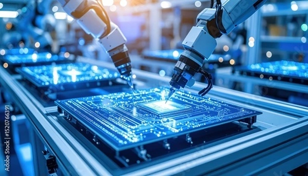 Fototapeta Robotic Arm Assembly of Electronic Circuit Boards