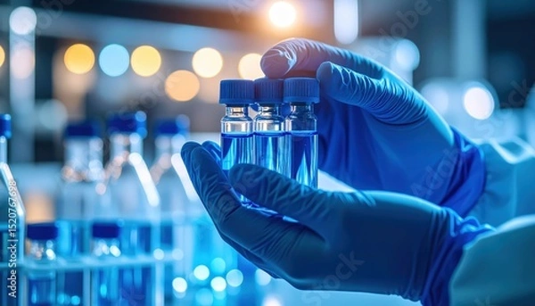 Fototapeta Vaccine Development: Scientist Holding Vials in Lab
