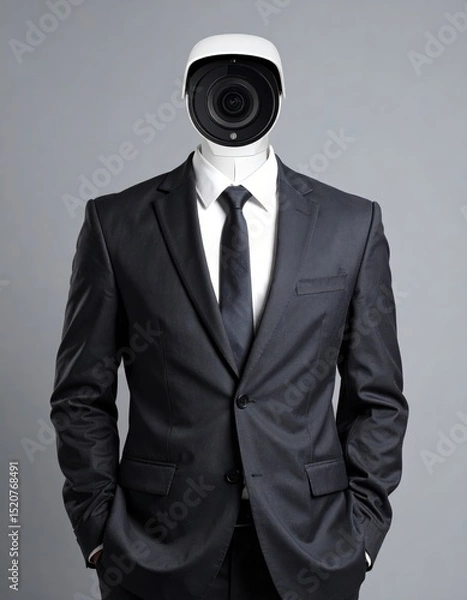 Fototapeta Surveillance State: Business Professional with Camera Head