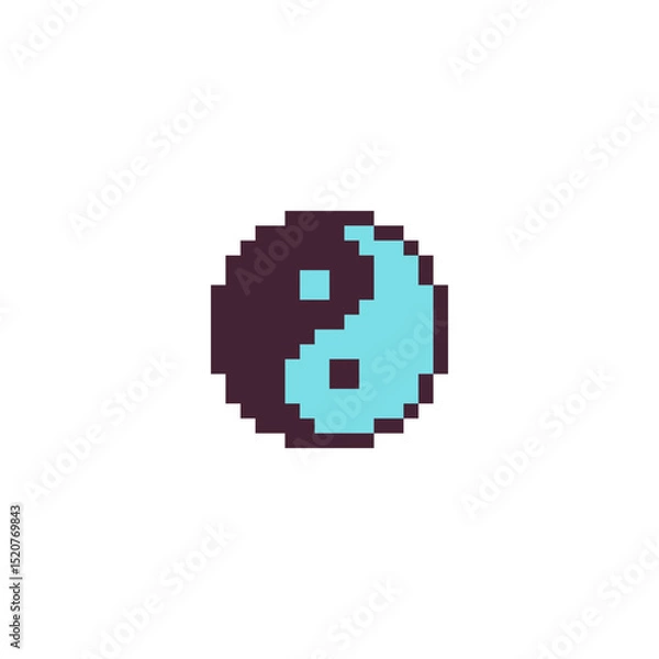 Fototapeta Yin yang symbol perfect pixel art style 1-bit icon design for sticker, logo, badges and patches, mobile app and embroidery. Asian theme. Element east culture. Isolated vector illustration.