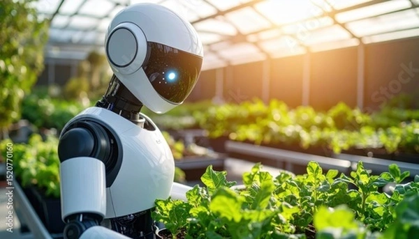 Fototapeta Robotic Agriculture: AI Farming in Greenhouse