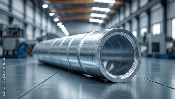 Obraz High-grade galvanized steel pipes arranged in rows inside a modern factory setting, reflecting durability, corrosion resistance, industrial production, and advanced manufacturing standards