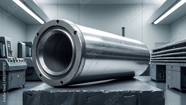 Obraz High-grade galvanized steel pipes arranged in rows inside a modern factory setting, reflecting durability, corrosion resistance, industrial production, and advanced manufacturing standards