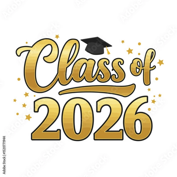 Fototapeta Class of 2026 - Typography. black text isolated white background. Vector illustration of a graduating class of 2026. graphics elements for t-shirts, and the idea for the sign