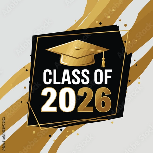 Fototapeta Class of 2026 - Typography. black text isolated white background. Vector illustration of a graduating class of 2026. graphics elements for t-shirts, and the idea for the sign