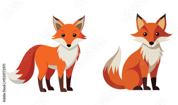 Obraz Two adorable cartoon foxes standing and sitting