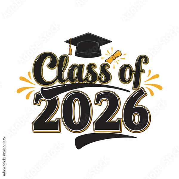 Fototapeta Class of 2026 - Typography. black text isolated white background. Vector illustration of a graduating class of 2026. graphics elements for t-shirts, and the idea for the sign