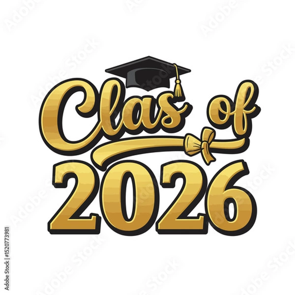 Fototapeta Class of 2026 - Typography. black text isolated white background. Vector illustration of a graduating class of 2026. graphics elements for t-shirts, and the idea for the sign