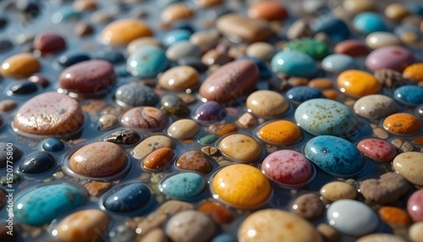 Fototapeta Colorful Stones in a Shallow Tide Pool in Close-Up