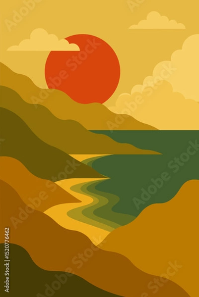 Obraz moonrise, magenta, teal, abstract, nightfall, cooltone, waves, minimal, tranquil, meditative, serenity, dreamscape, peaceful, artprint, modern, cosmic, spacey, flow, nightscape, chill, stillness, digi