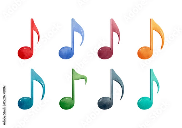 Fototapeta Set of watercolor music notes on transparent background, PNG