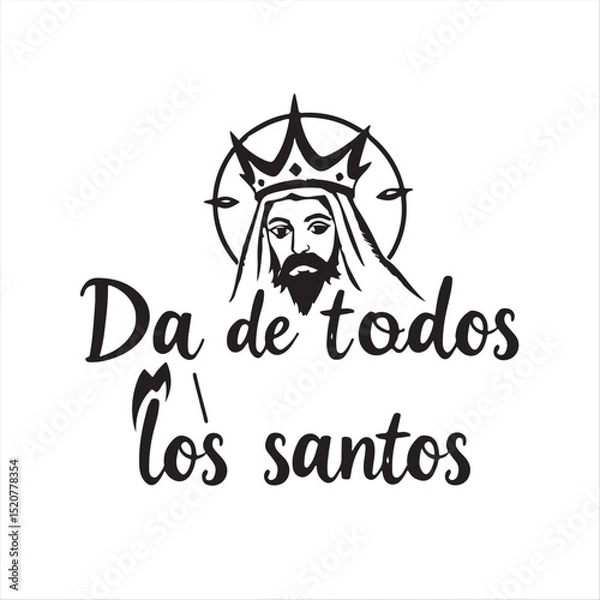 Fototapeta A classic black and white vector style silhouette of D?a de todos los santos, hand-drawn with rough textured pencil strokes for an elegant and timeless aesthetic against a white background