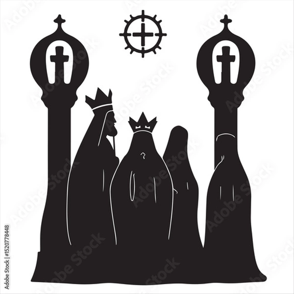 Fototapeta A timeless and elegant D?a de todos los santos silhouette vector illustration in classic black and white. Modern flat design aesthetic, simple two-dimensional shapes on a white background