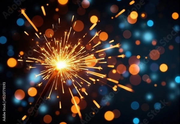 Fototapeta Burning Sparkler with Bokeh Lights