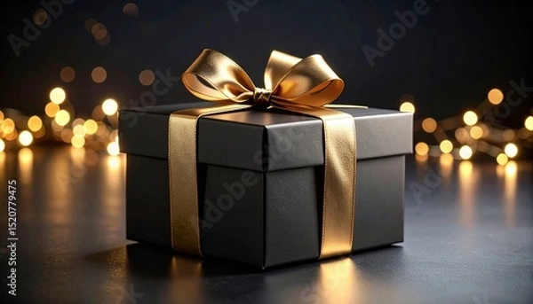 Fototapeta Elegant Black and Gold Gift Box Displayed in a Classy Dark Environment