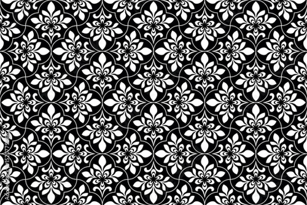 Obraz Flower geometric pattern. Seamless vector background. White and black ornament.