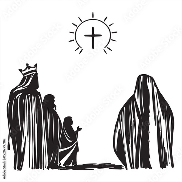 Fototapeta Hand-drawn, classic black and white vector style silhouette of D?a de todos los santos.  Timeless and elegant, featuring rough lines and textured pencil strokes on a white background