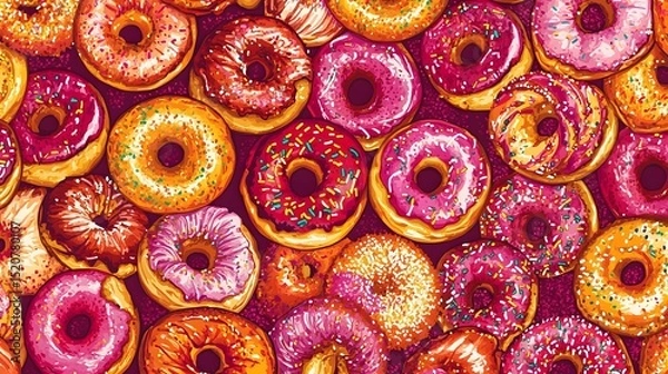 Fototapeta Donuts Seamless Pattern Sweet Yummy Bakery
