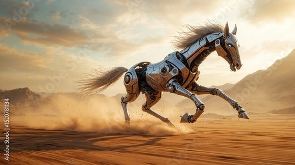 Obraz A horse running in the desert, mechanical horse images, AI horse