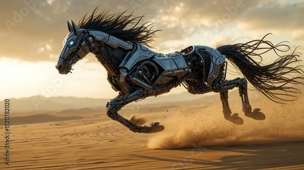Obraz A horse running in the desert, mechanical horse images, AI horse