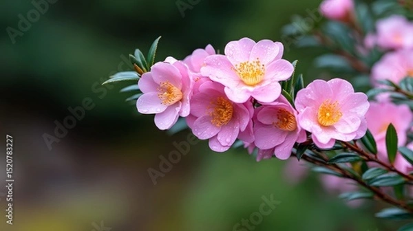 Fototapeta Delicate Pink Flowers With Sparkling Drops