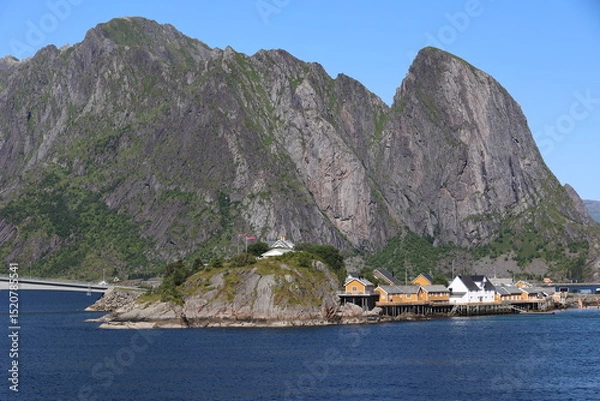 Obraz View off the fantastic mountain scenery on the coast of Reine, Lofoten, Norway  
