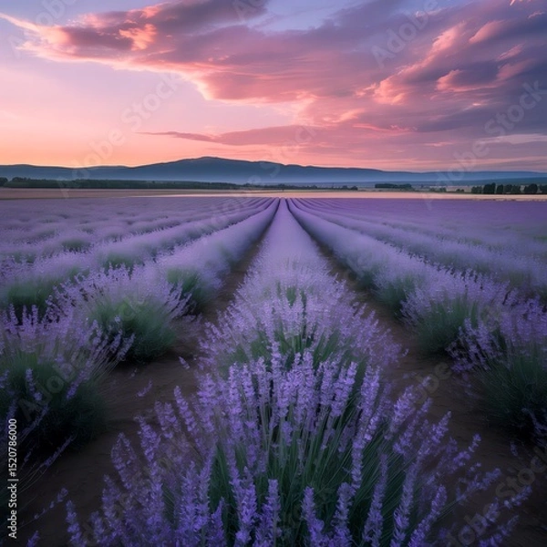 Fototapeta Tranquil Lavender Haven Sunset Over Endless Fields