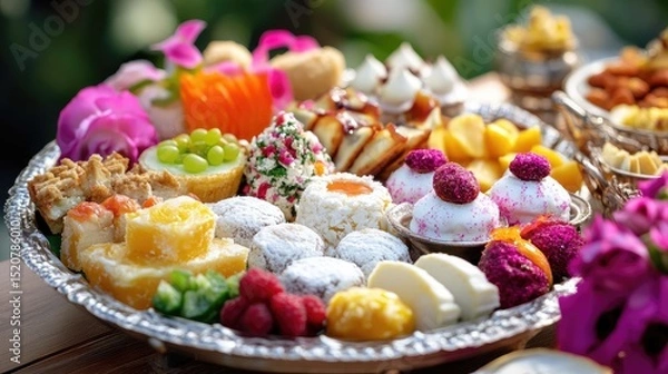 Fototapeta Colorful Assortment of Delicious Asian Sweets and Desserts Platter