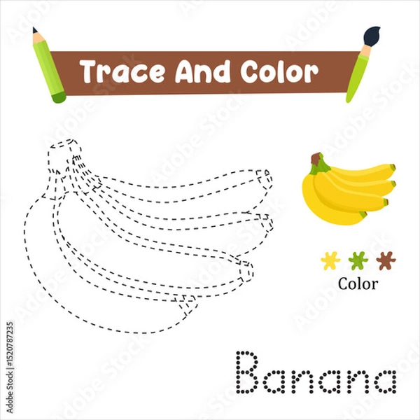 Fototapeta Handwriting Practice. Trace And Color The Banana Which Is Perfect. Vector Illustration