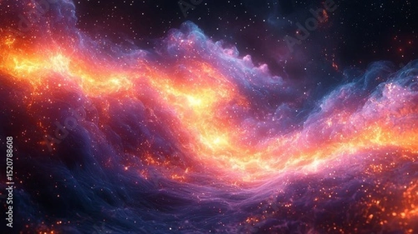 Obraz Vibrant cosmic nebula with swirling orange and purple hues, evoking a sense of wonder and exploration in the vast universe.