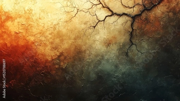 Obraz Abstract textured background with warm and cool tones, featuring intricate cracks, perfect for artistic projects and modern design themes.