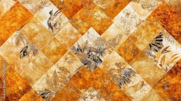 Fototapeta Abstract pattern of overlapping diamonds in shades of orange yellow and white.